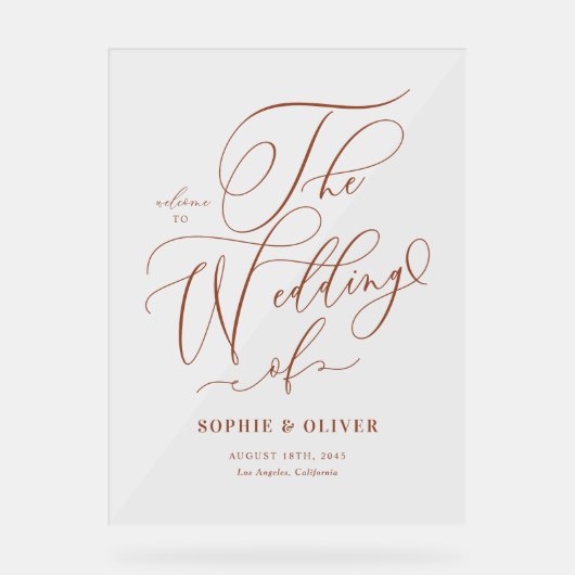 Terracotta grillige kalligrafie bruiloft welkom acryl bord (Voorkant)
