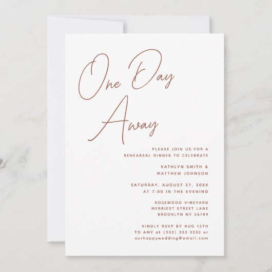 terracotta grillige script chic een dag weg kaart (Voorkant)