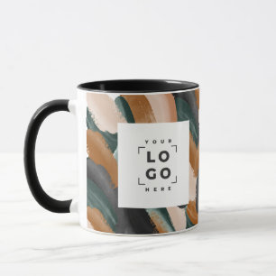 Terracotta, groen abstract beschilderd minimal mod mok