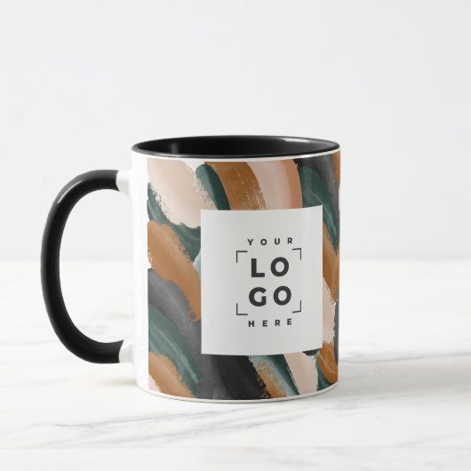 Terracotta, groen abstract beschilderd minimal mod mok (Links)