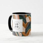 Terracotta, groen abstract beschilderd minimal mod mok (Voorkant links)