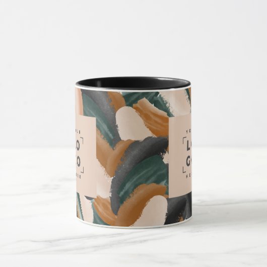 Terracotta, groen abstract beschilderd minimal mod mok (Midden)