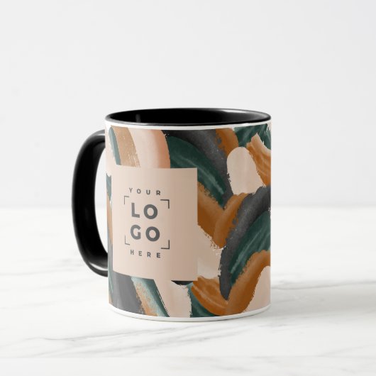 Terracotta, groen abstract beschilderd minimal mod mok (Voorkant links)