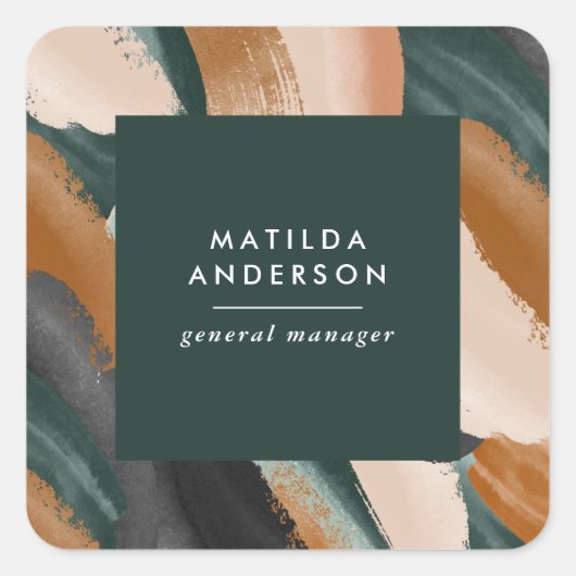 Terracotta, groen abstract beschilderd minimal mod vierkante sticker (Voorkant)