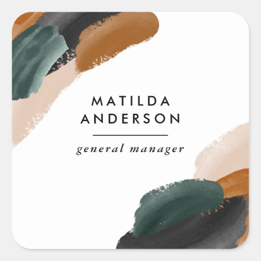 Terracotta, groen abstract beschilderd minimal mod vierkante sticker (Voorkant)