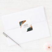 Terracotta, groen abstract beschilderd minimal mod vierkante sticker (Envelop)