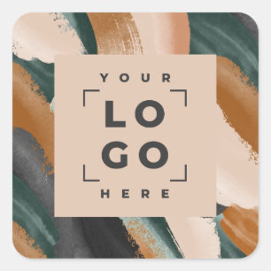 Terracotta, groen abstract beschilderd minimal mod vierkante sticker