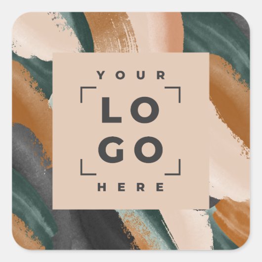 Terracotta, groen abstract beschilderd minimal mod vierkante sticker (Voorkant)