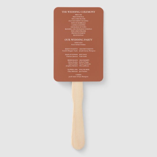 Terracotta groen bruiloft programma hand fan handwaaier (Achterkant)