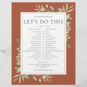 Terracotta groen bruiloft schema tijdlijn (Voorkant)