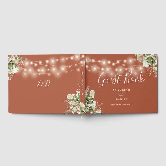 Terracotta groen String Lights Bruiloft Gastenboek (Volledig)