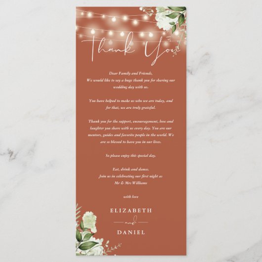 Terracotta groen trouwkaartje om dank je wel te ze menu (Voorkant)