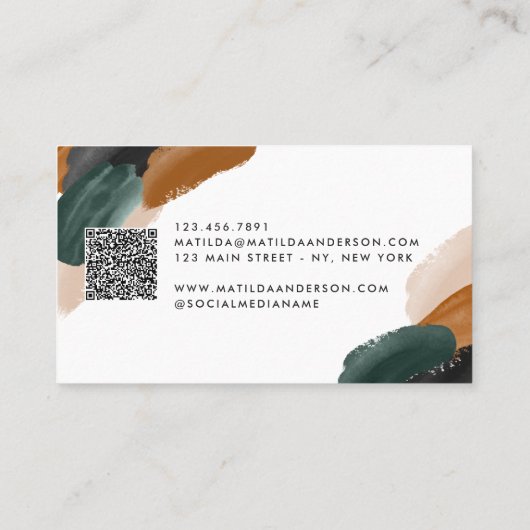 Terracotta, groen zwart abstract QR CODE Visitekaartje (Achterkant)