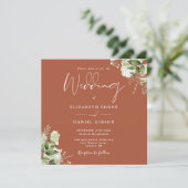 Terracotta Groene Bloemrijke Monogram Vierkante Tr Kaart (Staand voorkant)