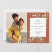 Terracotta Groene Goud Foto's Trouwen Kaart (Voorkant)