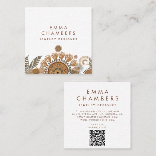 Terracotta Groene Sieraden Ontwerper Vierkante Visitekaartje (Voorkant / Achterkant)