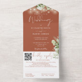 Terracotta groene slingerlichten QR-code bruiloft All In One Uitnodiging (Binnen)