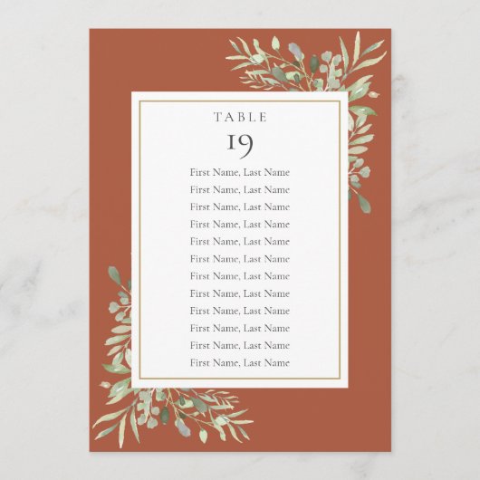 Terracotta Groene Stoelen Plattegrond Tafelnummer (Voorkant)