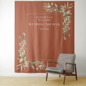 Terracotta groene trouwfeest fotobackdrop wandkleed (In situ)