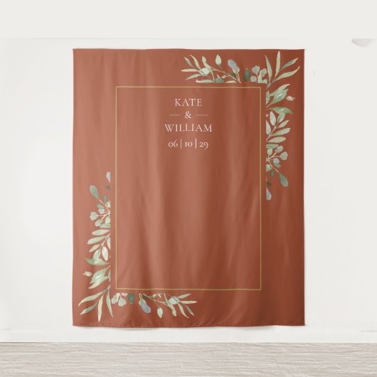 Terracotta groene trouwfoto booth achtergrond wandkleed (Voorkant)
