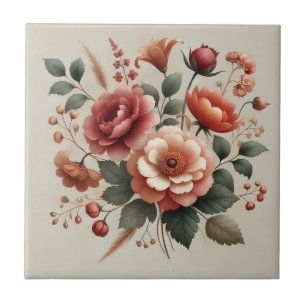 Terracotta Groene Waterverf Floral Elegant Decor Tegeltje