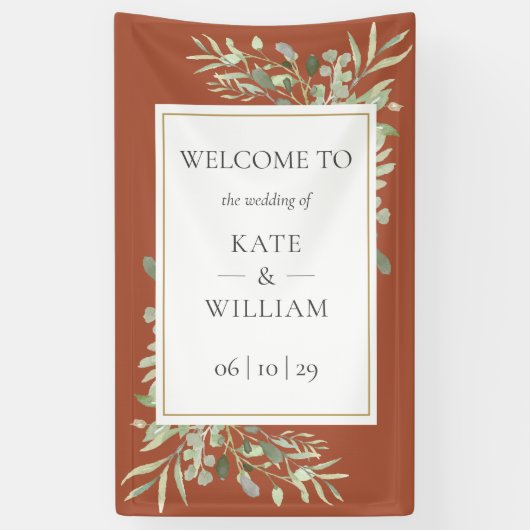 Terracotta Groenery Botanische Trouw Welkomstbord Spandoek (Verticaal)