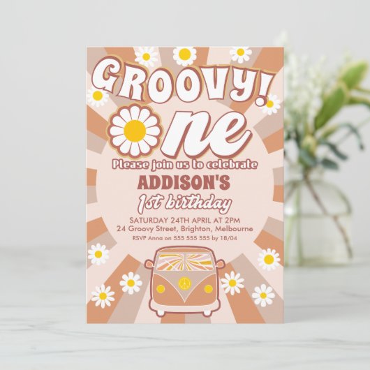 Terracotta Groovy One Retro 1ste verjaardag Kaart (Staand voorkant)