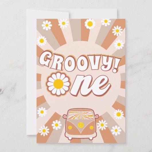 Terracotta Groovy One Retro 1ste verjaardag Kaart (Achterkant)