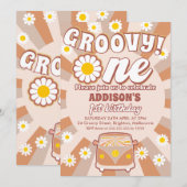 Terracotta Groovy One Retro 1ste verjaardag Kaart (Voorkant / Achterkant)