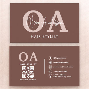 Terracotta Hair Stylist QR Code Monogram Visitekaartje