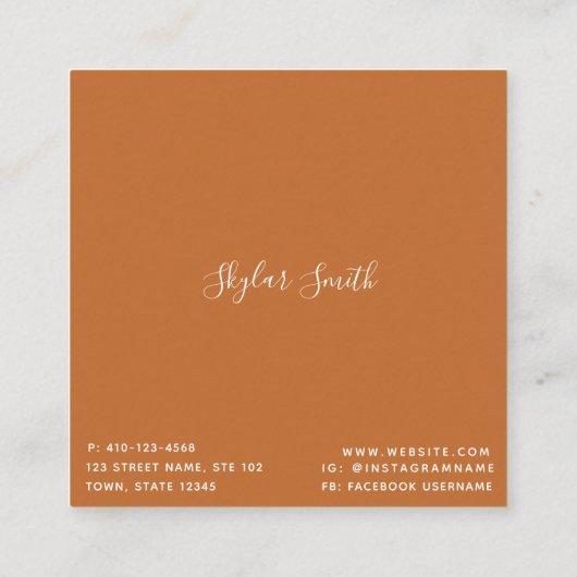 Terracotta Hair Stylist Salon Minimalist Vierkante Visitekaartje (Achterkant)