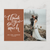 Terracotta Hand belettering bruiloft foto dank u Briefkaart (Voorkant)
