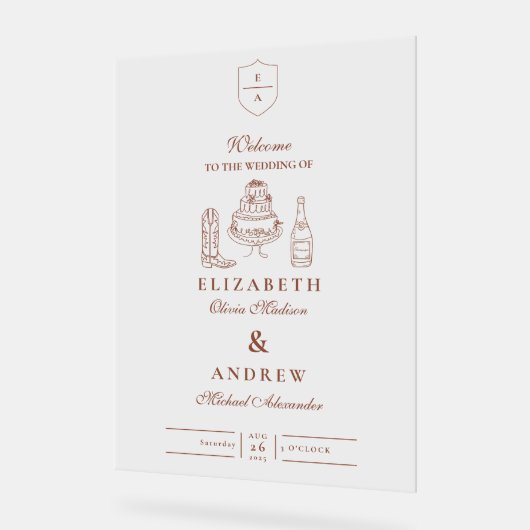 Terracotta Hand getekend Funky Western Doodle Wedd Acryl Bord (Hoek)