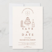 Terracotta Hand Getekende Funky Western Doodle Bru Save The Date (Voorkant)
