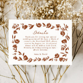 Terracotta Hand getrokken bloem bruiloft details RSVP Kaartje