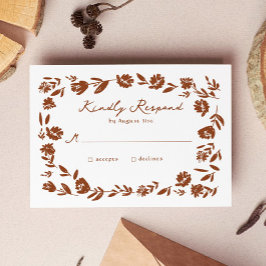 Terracotta Hand getrokken grillige bloem bruiloft RSVP Kaartje
