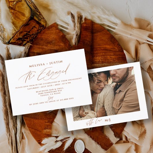 Terracotta Hand Lettered Photo Wedding Verloving Kaart