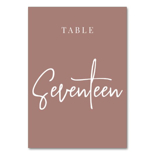 Terracotta Hand Scripted Table SEVENTEEN Kaart (Achterkant)