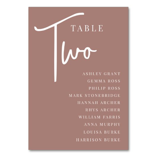 Terracotta Hand Scripted Table TWO + Guest Names Kaart (Achterkant)