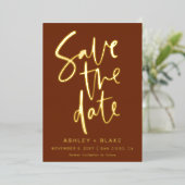 Terracotta handgeschreven de Foto van het Manuscri Folie Uitnodiging (Staand Voorkant)