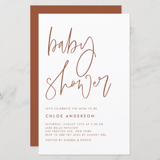 Terracotta handgeschreven het Baby shower van het  (Voorkant / Achterkant)