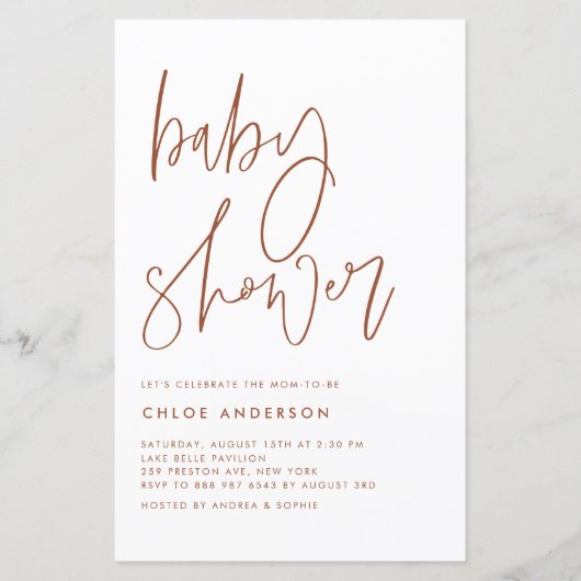 Terracotta handgeschreven het Baby shower van het (Voorkant)