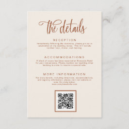 Terracotta handgeschreven kalligrafie bruiloft det informatiekaartje