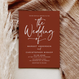 Terracotta handgeschreven kalligrafie bruiloft kaart