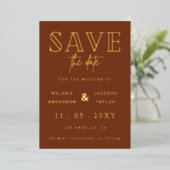 Terracotta handgeschreven script foto save the dat folie uitnodiging (Staand Voorkant)