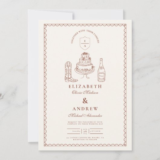 Terracotta Handgetekende Funky Westerse Doodle Bru Kaart (Voorkant)