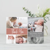 Terracotta Handlettering Fotocollage Baby shower Bedankkaart (Staand voorkant)