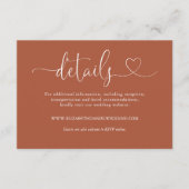 Terracotta Hart Script Bruiloft Details Informatiekaartje (Voorkant)