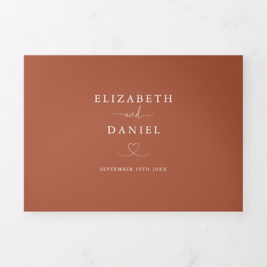 Terracotta Hart Script Bruiloft Drieluik Uitnodiging (Cover)