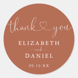 Terracotta Hart Script Dank u bruiloft gunst Ronde Sticker